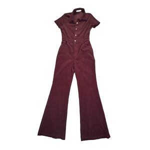 Altar'd State Burgundy Corduroy Jumpsuit Womens M Button Front Vintage Style